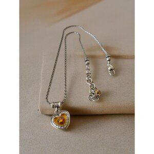 Brighton Floating Mustard Yellow Love Heart Silver Tone Scroll Pendant Necklace
